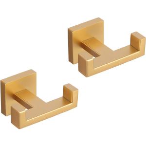 GERZWY Bathroom Double Towel Hook Gold Stainless Steel Wall Mounted Coat/Robe Clothes Hook for Bath Kitchen 2 Pack AG1417B-BE