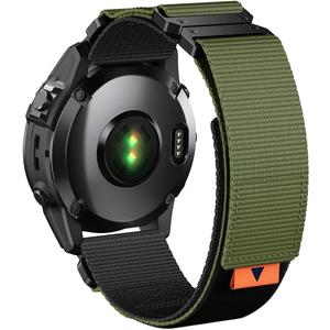 EKINGEEK For Fenix 7X/6X/5X Plus Band Replacement, 26mm QuickFit Nylon Watch Strap for Garmin Fenix 7X/6X Pro/5X Plus/Tactix 7 Delta/Enduro 2 Bands (Wrist Size XL (7.1"-9.5"), Green Black-Black Buckle)