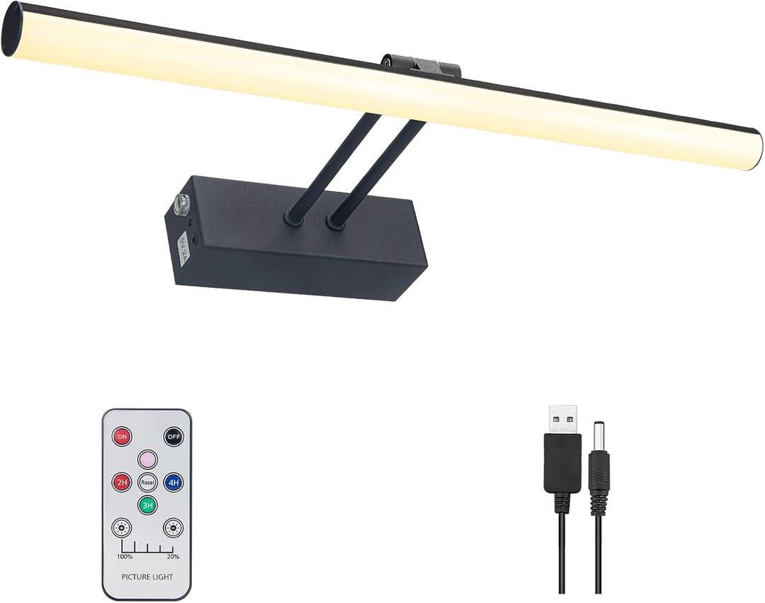 Black Picture Lights for Wall, Battery Operate Painting Light with Remote,16 inch Led Art Light for Wall Sconce, Wireless Wall Light, Rechargeable Picture Frame Light,Cordless Gallery Light (Black)