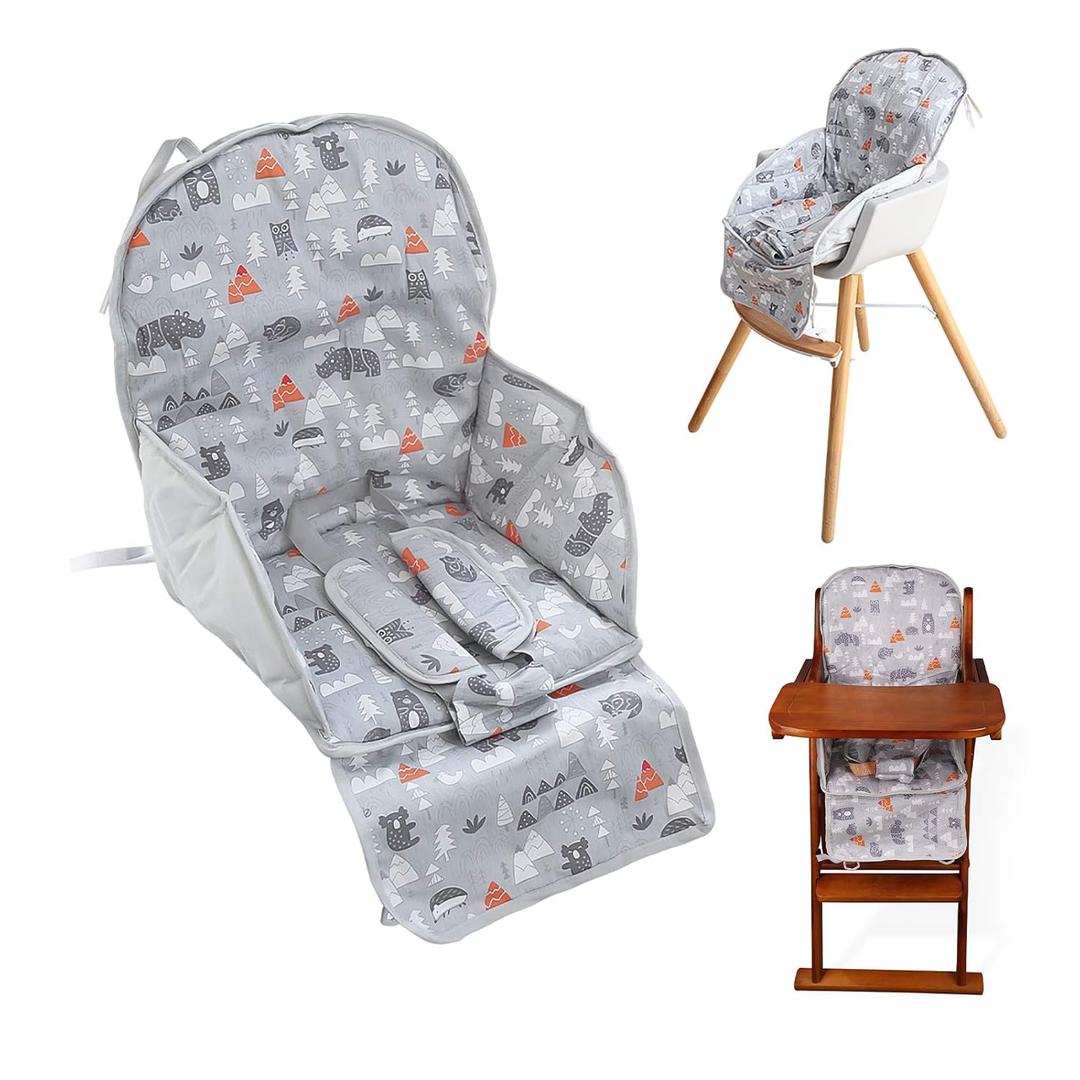 High Chair Pad, High Chair Cushion, Cute Pattern, Comfortable Seat Belt Design, Soft and Comfortable Seat Cushion Breathable Pad, Baby Sits More Safe and Comfort(Gray Animal Pattern)