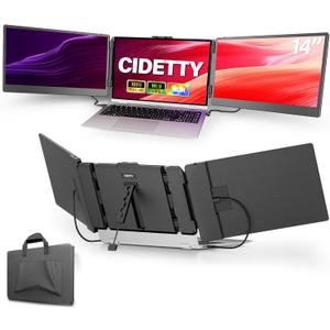 CIDETTY Laptop Screen Extender, 14'' FHD 1080P IPS Ultra-Thin Dual/Triple Monitor Display, HDMI/USB-C Plug-Play Portable Monitor for Laptop, Built-in Speakers(Mac, Win, Android)