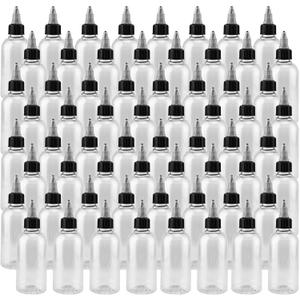 JAPCHET 100 Pcs 2oz Empty Plastic Squeezing Bottles, 60ml Plastic Bottles with Twist Top Cap, Clear Condiment Squeeze Bottles for Oil, Ketchup, Mustard, Sauces, Dressing, Art, Crafts and More