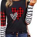MHTOR Valentines Shirts Women Buffalo Plaid Love Heart Graphic Tees Letter Print Long Sleeve Tops Shirts Valentines Gift (Black, L)