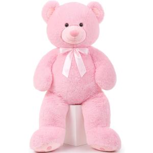 MorisMos 47inch Giant Teddy Bear Stuffed Animal 4ft, Big Teddy Bear Plush for Baby Shower, Cuddly Large Stuffed Bear Gifts for Kids, Girls, Girlfriend, Women on Valentine, Christmas, BirthdayPink