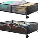PHINOX Under Bed Storage Containers with Wheels, Under Bed Shoe Storage Organizer Drawer, Tool-free Assembly Metal Storage Containers for Bedroom Clothes Shoes Blankets -2PCK