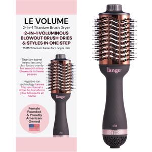 L'ANGE HAIR Le Volume 2-in-1 Titanium Brush Dryer Black | 75 MM Hot Air Blow Dryer Brush in One with Oval Barrel | Hair Styler for Smooth, Frizz-Free Results for All Hair Types (Black - 75MM)