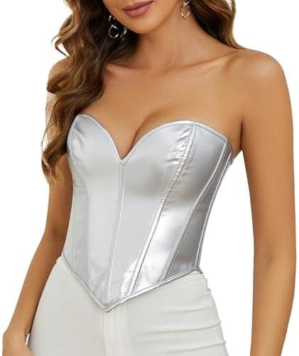 TRIWORKS Strapless Corset Top Women Patent PU Leather Corset Top Lace-up Bodyshaper Steampunk Zipper Bustier Vest S