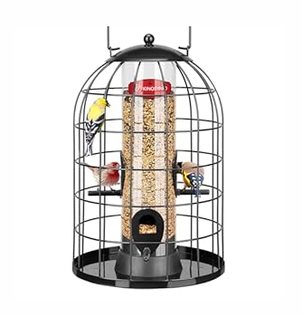 Kingsyard Caged Bird Feeder for Outdoor Hanging - Upgraded Metal Bird Feeder for Small Birds, Detachable Tube Feeder with 4 Feeding Ports & Perches, Easy to Clean & Refill. Red