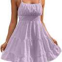 Floerns Women's Swiss Dots Sleeveless Ruched Bust Ruffle Hem Cami Short Dress