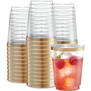 PLASTICPRO Disposable Plastic Tumblers (Gold Rim, 50)