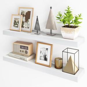 Fun Memories Floating Shelves for Wall, 36Inch Floating Shelves Set of 2, Hanging Shelf with Invisible Brackets, Bathroom Shelves for Living Room, Bedroom, Kitchen- White