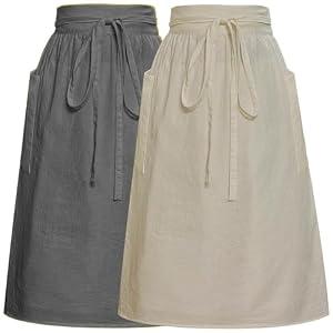 Cityelf Linen Half Waist Apron for Women 2 Large Pockets, Long Waist Ties, Medieval Renaissance Peasant Bistro Kitchen Vintage Colonial Maid Waitress Costume - Beige Grey ( No Size )