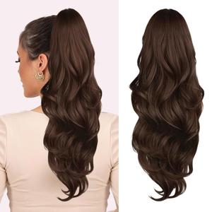 Ponytail Extension, Drawstring Ponytail Extension for Women 23 Inch Long Brown Wavy Pony Tails Hair Extensions Synthetic Clip in Ponytail Hairpiece for Women
