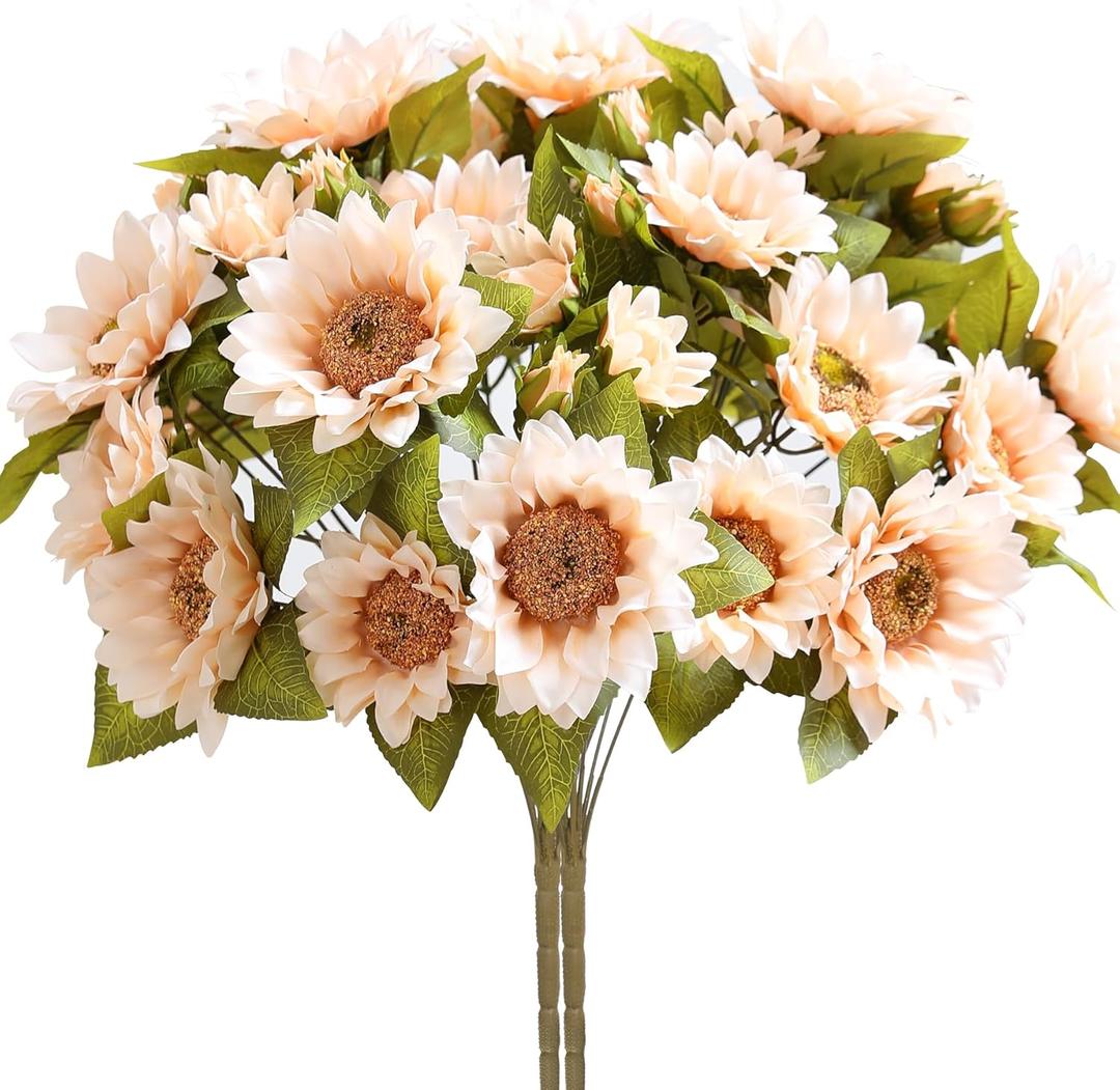 Fake Sunflowers Artificial Flowers Bulk - 18In Fall Sunflowers Large Artificial Sunflowers with Stems Realistic for Indoor Outdoors Home DecorWhite,2Pcs