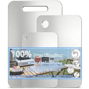 100% Pure Titanium Cutting Board Set of 3, Double-Sided Titanium Cutting Boards for Kitchen Dishwasher Safe, Camping Metal Charcuterie Chopping Board Mat for Meat, Fruit & Cheese (M+L+XL)