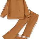 Mikrdoo Teenager Clothes Long Sleeve Hoodies Sweatshirts Teen Clothes Sweatpants Junior 2 Piece Outfits Sweatsuit Set (11-12 Years, 1-brown)