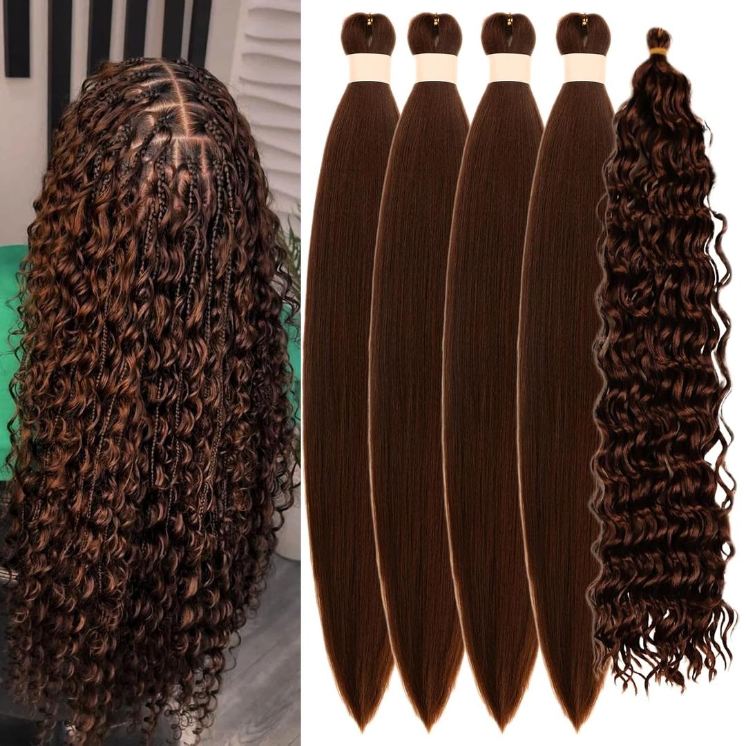 Brown Braiding Hair Pre stretched Curly Braiding Hair for Boho Braids Color 30 Knotless Hypoallergenic Ez Braids