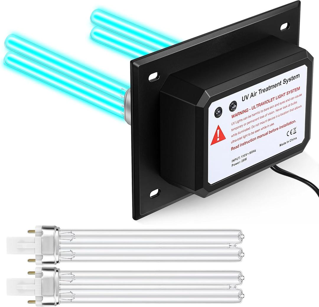 Qualirey 26W HVAC UV Light Sanitizer Air Purifier for Whole House, 110V Dual UV UVC Light in Duct for HVAC Duct Filter, UV Duct Air Purifier for AC Air Conditioning