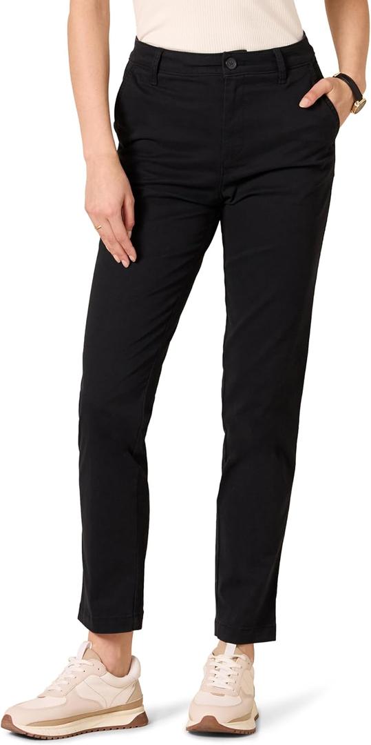 Amazon Essentials Womens High-Rise Slim-Fit Full-Length Straight-Leg Khaki Pant (0, Black)