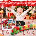 Christmas Train Set for Toddlers 2-4: Electric Toy Train with Light & Music, Toddler Toys for 1 2 3 Year Old Boy Girl, 6 Santa Finger Puppets, Track for Around Tree, Stacking Barns