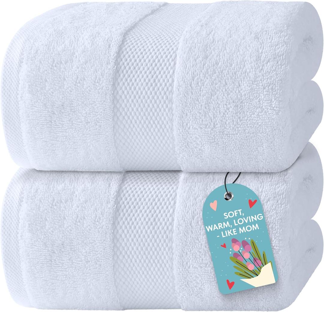 White Classic Luxury Bath Sheets Towels for Adults Extra Large 35x70 Inch - 700 GSM Turkish Cotton, Highly Absorbent | Hotel Collection | 2 Pack