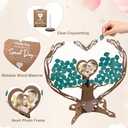 Rustic Heart Wedding Guest Book Alternative with Pen 70 Pcs Wooden Tree Sign Wedding Reception Guest Book Drop Box with Picture Frame for Anniversary Party Decor Valentine Gift
