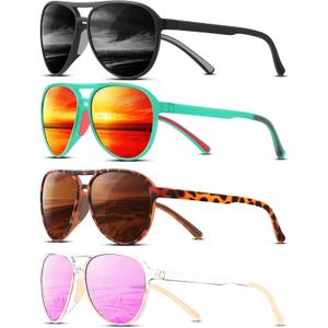 KUGUAOK Polarized Aviator Sunglasses for Women Men Sports Style UV400 Protection Running Sun Glasses Vintage Trendy Shades,Black+leopard+green Frame Red+pink, One Size
