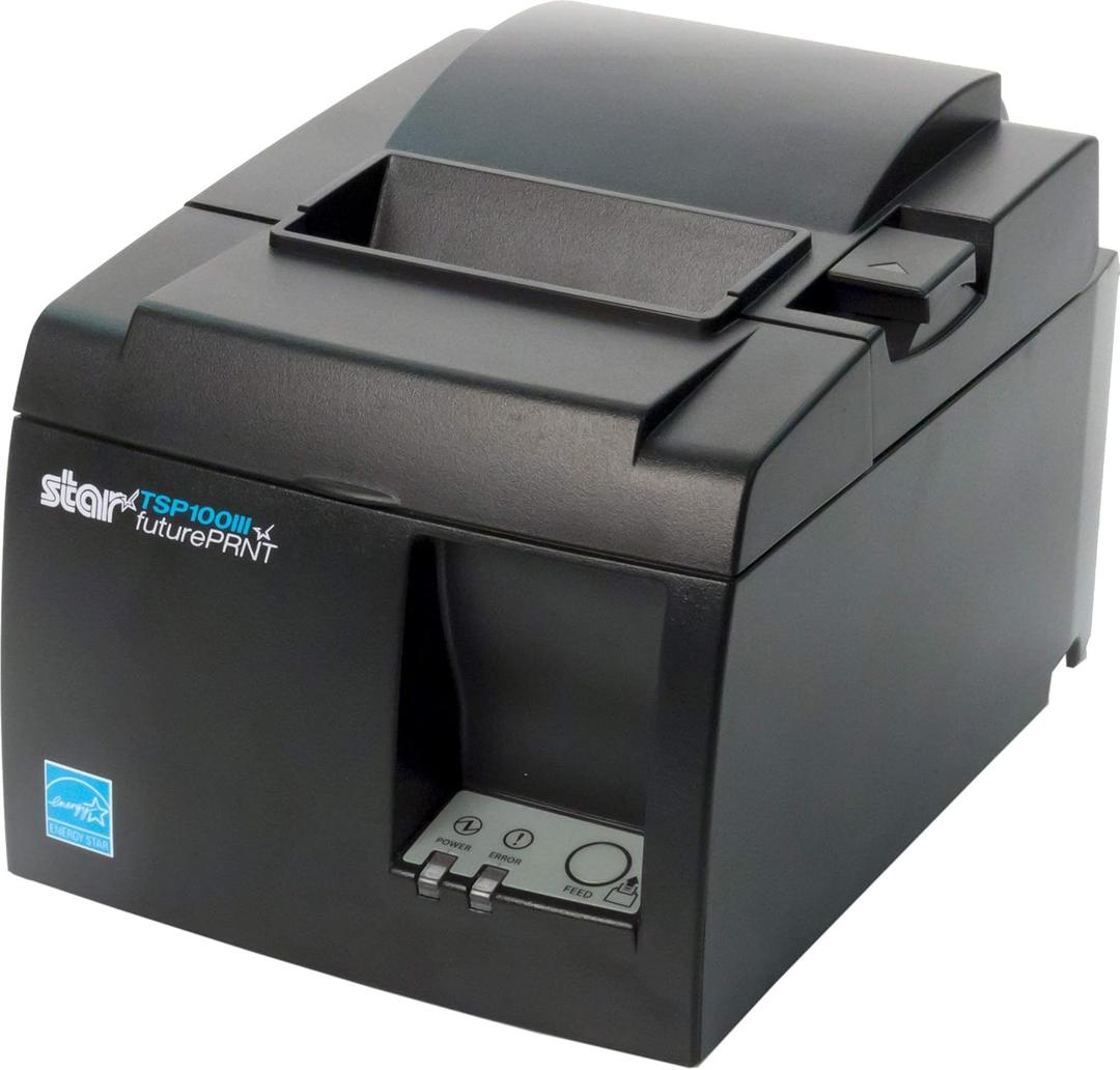 Star Micronics TSP143IIIU USB Thermal Receipt Printer with Device and Mfi USB Ports, Auto-cutter, and Internal Power Supply - Gray 