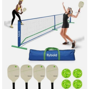 flybold Pickleball Net |Portable Set with/without 4 Paddles| Net Regulation Size Equipment Lightweight Sturdy Interlocking Metal Posts with Carrying Bag for Indoor Outdoor Game| Full Court Size - 22ft