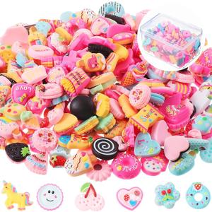 200 Pieces Charms Cute Set Mixed Candy Sweets Resin Flatback Beads with Box for DIY Craft Making and Ornament Scrapbooking