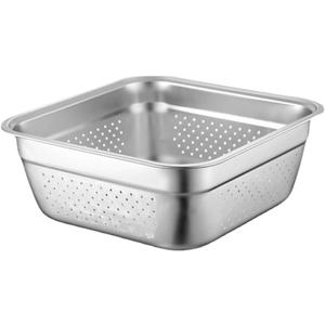 Thick Stainless Steel Colander Basin for Washing Vegetables and Fruits Large Capacity Kitchen Drainage Basin with Easy Drain Washing Tool (29.00X29.00X12.50CM, Silver)