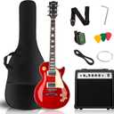 LP Electric Guitar Beginner Kit with 20W Amp & All Starter Accessories, Solid Body, Mahogany Wood (Red)