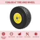 15x6.00-6 Lawn Mower Tires(Yellow Wheel)15x6-6 Front Tire Replacement for Craftsman/John Deere/Cub Cadet Riding Mowers,4 Ply Tubeless-3" Offset Hub,3/4" Bushing