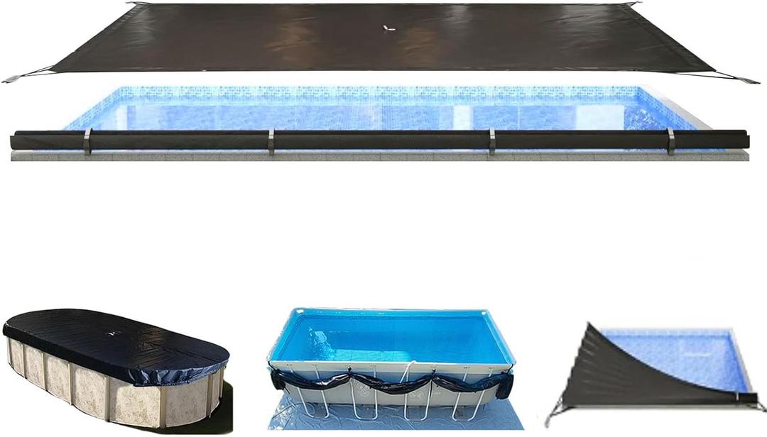 30x50Ft Pool Cover with Side Storage for Inground Pools, Oval and Rectangular Above Ground Pool, One-Piece Pool Cover, Preventing Waterlogging, UV and Weather Resistant WP:10000kPa+ (Black)