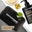 Beard Shampoo & Pouch Kit - Mens Beard Wash - Hydrate, Cleanse, Soften & Strengthen - For Itchy & Flaky Facial Hair - With Witch Hazel - All Skin & Beard Types - Vegan - Amber Leather Scent - 8oz