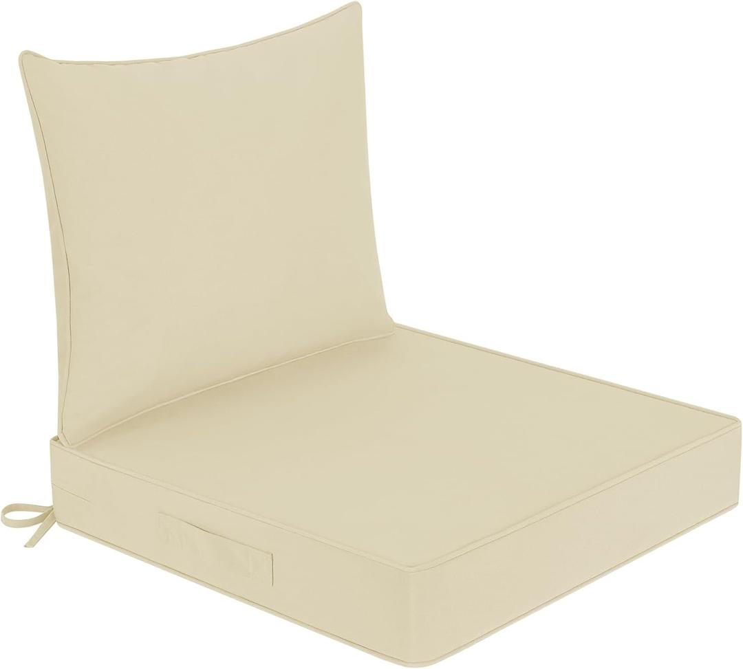 downluxe Outdoor Chair Cushions 24x24 with Removable Cover, Waterproof Patio Furniture Cushions, Deep Seat Cushions for Outdoor Furniture with Backrest for Sofa, Couch and Patio Chairs, Beige
