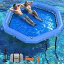 8FT Hexagon Inflatable Water Hammock wit Mesh Center, Floating Dock Heavy Duty PVC Lake Floats Platform with Cup Holders, Portable Floating Island with Carry Bag for Pool, River & Ocean