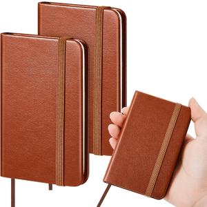 Qeeenar 2 Pcs Mini Brown Leather Pocket Notebook Bulk, 4 x 2.5 Inch Small Journal Note Book, 50 Sheets Hardcover Tiny Notepad Lined for Office Home School Writing Supplies