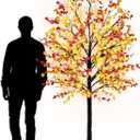 Krissing 8FT Fall Light Up Tree, Artificial Lighted Fall Eucalyptus Tree with 160 Led Lights Fake Large Autumn Tree for Fall Home Indoor Outdoor Thanksgiving Decor (Orange & Red)