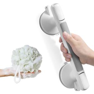 Grab Bar for Bathtubs and Showers, Zynuhmo 12 Inch Suction Safety Grab Bar with 1PCS Bath Ball Suction Cup Shower Handles No Drilling Handrails for Seniors Elderly Kids Bathroom Assist Support (Gray)