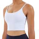 Meslong Women's Strappy Stretch Sports Bra Longline Yoga Tank Top Fitness Bra Workout Camisole Crop Tops for Teen Girl (White,Large)