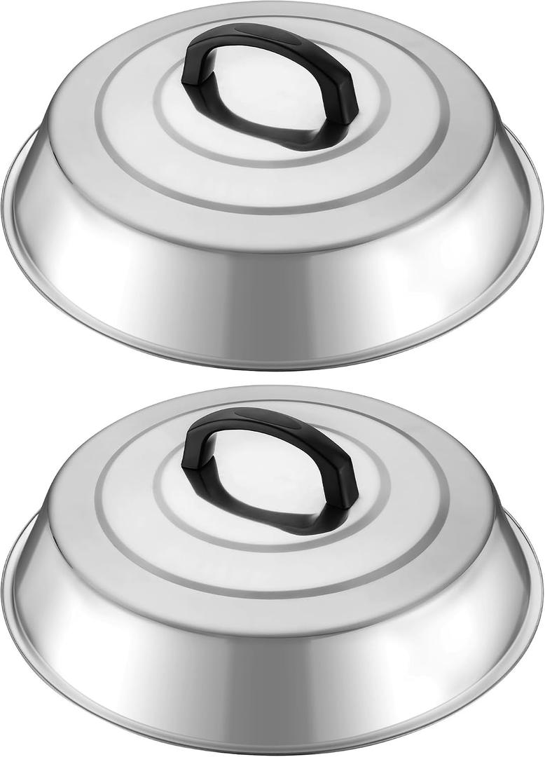 HaWare 12.6 Inch Cheese Melting Dome Wok Lids, Round Stainless Steel Basting Cover Lids with Heat Resistant Handle, for Flat Top Griddle Grill Cooking Indoor or Outdoor, Camp BBQ Accessories, 2 Domes