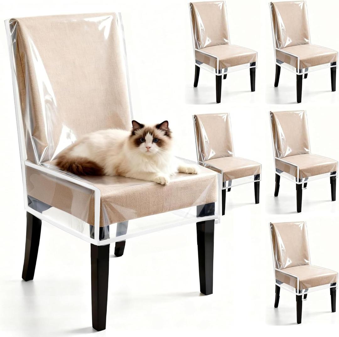 6 Pack Dining Chair Covers, Waterproof Clear Plastic Chair Covers for dining chairs, Plastic Seat Chair Protector Keep Chair Away from Water Dust Stain and Pet Claws W/21 x D/18 Fits Seatbacks 16-23"