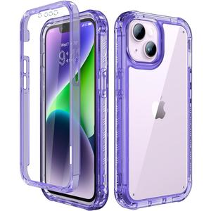 Lifedance Designed for iPhone 14/iPhone 13, Full-Body Rugged Protective Case with Built-in Screen Protector, 10 FT Military Grade Drop Protection Heavy Duty Shockproof Case, Clear Purple