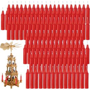 Nuanchu 200 Pcs Christmas Pyramids Candles 2.91 x 0.55 Inches Traditional Christmas Wax Candles for Carousel Xmas Tree Cake Holiday Seasonal Celebration Decoration 1.5 Hour Burn Time