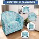 Club Chair Slipcover Printed 2 Piece Round Barrel Chair Cover Tub Armchair Covers with Elastic Bottom Chair Coverings Furniture Protector for Bar Counter (Flower Shadow+lake Blue)