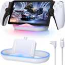 FASTSNAIL Charging Stand for PS Portal Remote Player, Portable Charge Dock Station with 14 RGB Light Modes and Type-C Cable, Charge Base Holder Accessories for PlayStation 5 Portal Console (White)