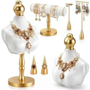 AceOrbit 7 Pcs Jewelry Display Set, Velvet Jewelry Mannequin Display, T-bar Bracelet Holder, Earring and Ring Finger Stand