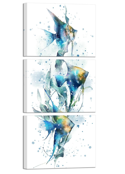 Apicoture Teal And White Canvas Decor Tropical Marine Wall Art with Vibrant Ocean Theme Painting Perfect Fish Posters For Beach House or BathroomWall Decor (002)
