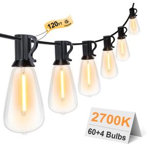 GPATIO 120FT Outdoor String Lights, Waterproof Patio Lights with 64 Hanging Lights ST38 Bulbs, 2700k Shatterproof for Backyard Gazebo Porch Garden Outside Decor